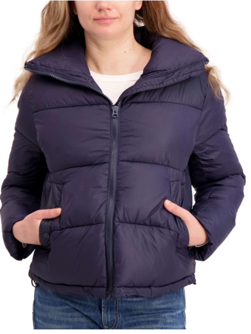 Hudson Jeans Navy High-Collar Quilted Puffer Jacket - Picture 2 of 7